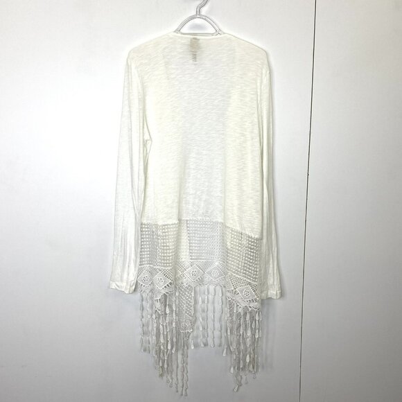 XCVI Open Cardigan Sweater Womens Size Medium White Lightweight Boho Fringe - Picture 6 of 6